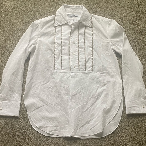 Area NYC Long Sleeve Button Up Pleated Crystal Shirt - Picture 4 of 11